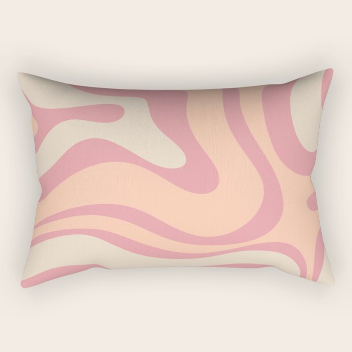 Modern Retro Liquid Swirl Abstract Pattern Square in Rose Pink and Salmon Rectangular Pillow Gallery Image 2