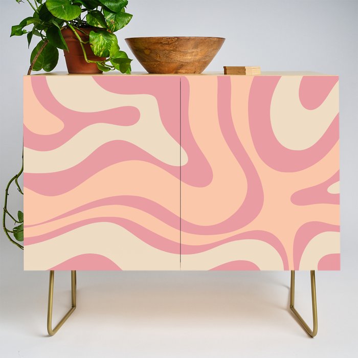 Modern Retro Liquid Swirl Abstract Pattern Square in Rose Pink and Salmon Credenza Gallery Image 1