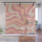 Modern Retro Liquid Swirl Abstract Pattern Square in Rose Pink and Salmon Wall Mural Gallery Image 1