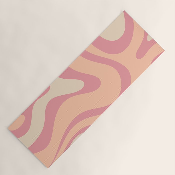 Modern Retro Liquid Swirl Abstract Pattern Square in Rose Pink and Salmon Yoga Mat Gallery Image 1