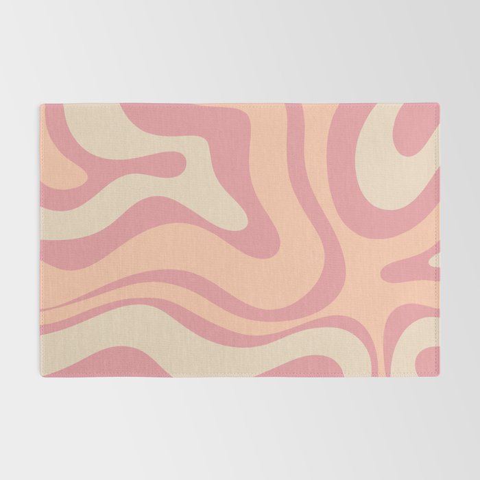 Modern Retro Liquid Swirl Abstract Pattern Square in Rose Pink and Salmon Rug Gallery Image 2