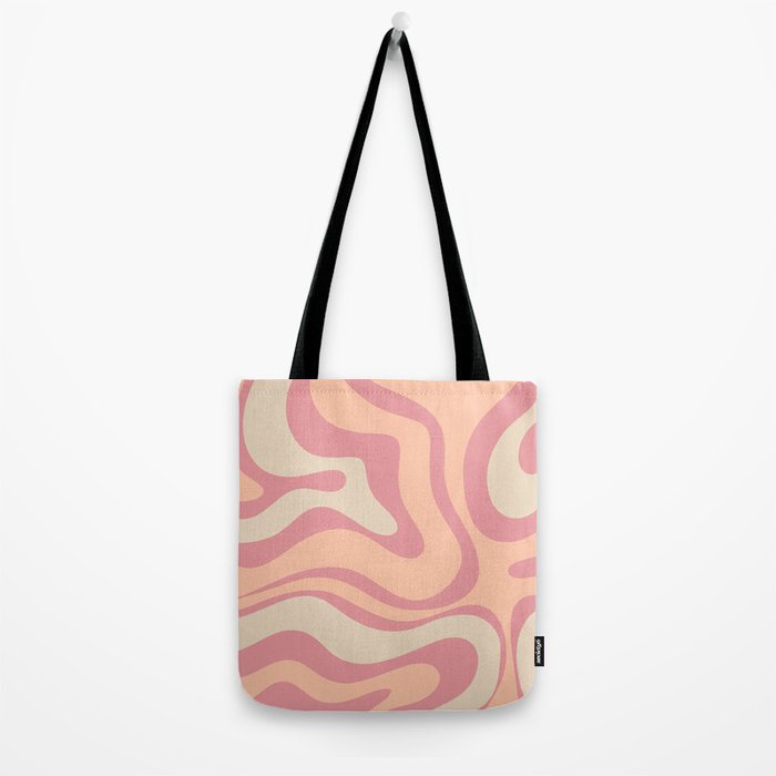 Modern Retro Liquid Swirl Abstract Pattern Square in Rose Pink and Salmon Tote Bag Gallery Image 2