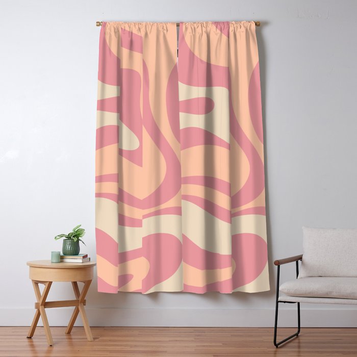 Modern Retro Liquid Swirl Abstract Pattern Square in Rose Pink and Salmon Window Curtain Gallery Image 5