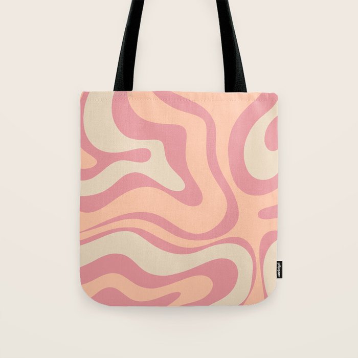 Modern Retro Liquid Swirl Abstract Pattern Square in Rose Pink and Salmon Tote Bag Gallery Image 1