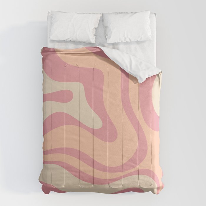 Modern Retro Liquid Swirl Abstract Pattern Square in Rose Pink and Salmon Comforter Gallery Image 6