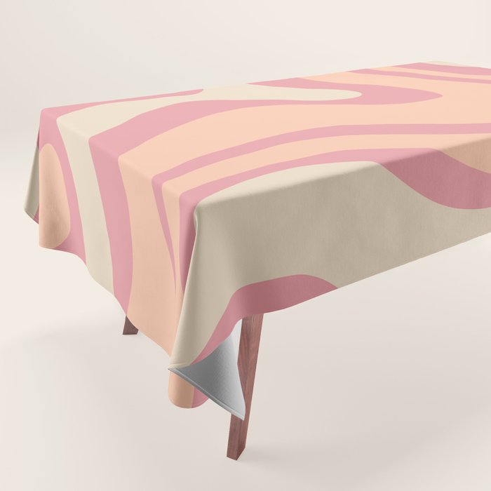 Modern Retro Liquid Swirl Abstract Pattern Square in Rose Pink and Salmon Tablecloth Gallery Image 1