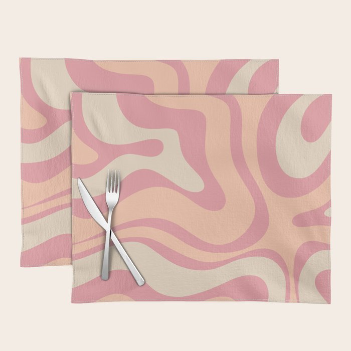 Modern Retro Liquid Swirl Abstract Pattern Square in Rose Pink and Salmon Placemat Gallery Image 1