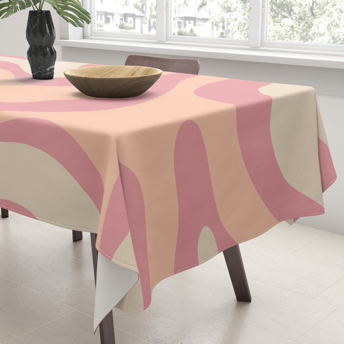 Modern Retro Liquid Swirl Abstract Pattern Square in Rose Pink and Salmon Tablecloth Gallery Image 3