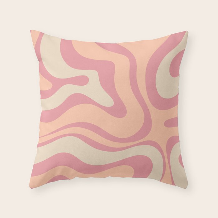 Modern Retro Liquid Swirl Abstract Pattern Square in Rose Pink and Salmon Throw Pillow Gallery Image 6