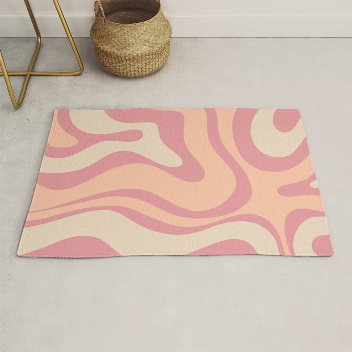 Modern Retro Liquid Swirl Abstract Pattern Square in Rose Pink and Salmon Rug Gallery Image 1