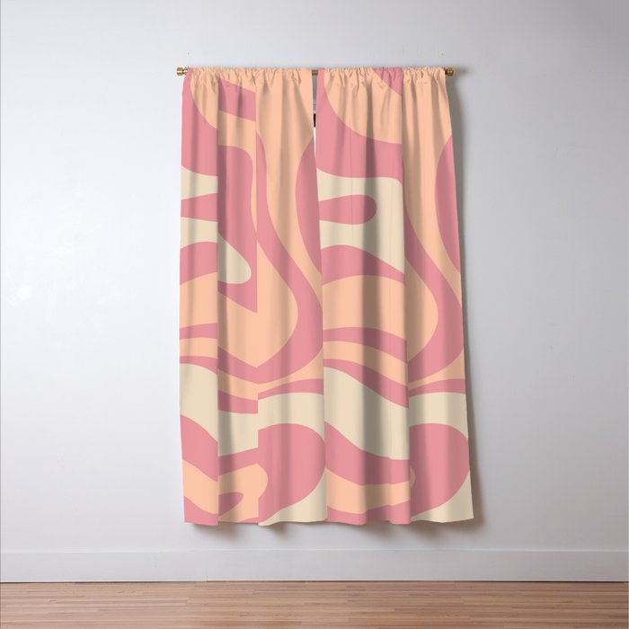 Modern Retro Liquid Swirl Abstract Pattern Square in Rose Pink and Salmon Window Curtain Gallery Image 3