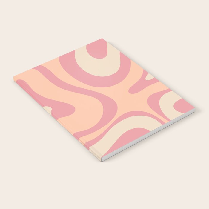 Modern Retro Liquid Swirl Abstract Pattern Square in Rose Pink and Salmon Notebook Gallery Image 1