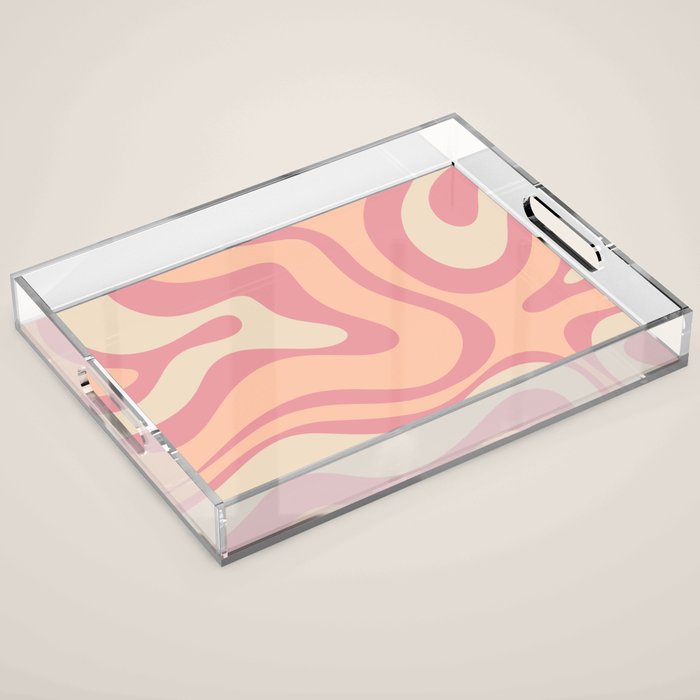 Modern Retro Liquid Swirl Abstract Pattern Square in Rose Pink and Salmon Acrylic Tray Gallery Image 1