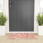 Modern Retro Liquid Swirl Abstract Pattern Square in Rose Pink and Salmon Welcome Mat Gallery Image 3