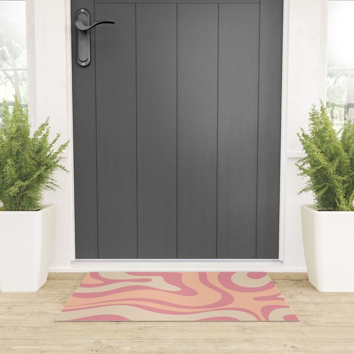 Modern Retro Liquid Swirl Abstract Pattern Square in Rose Pink and Salmon Welcome Mat Gallery Image 3
