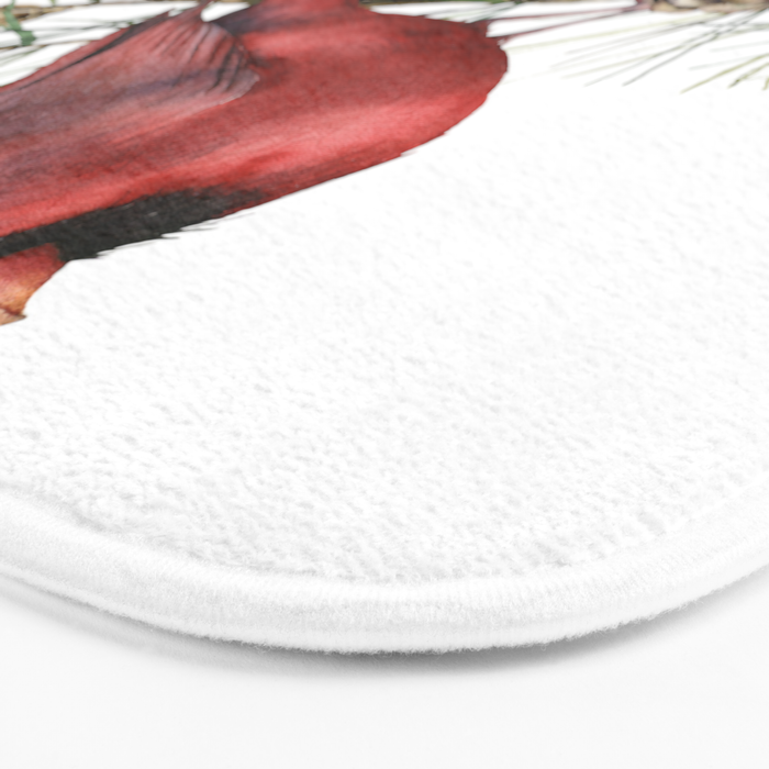 Christmas Red Cardinal Bird and Pine Watercolor Bath Mat Gallery Image 3