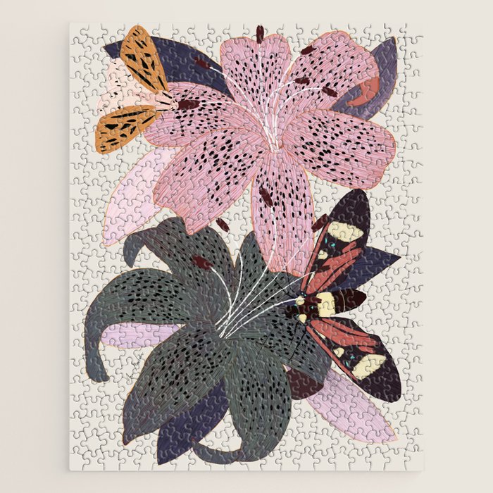 Lilies and butterflies insects Jigsaw Puzzle Gallery Image 1