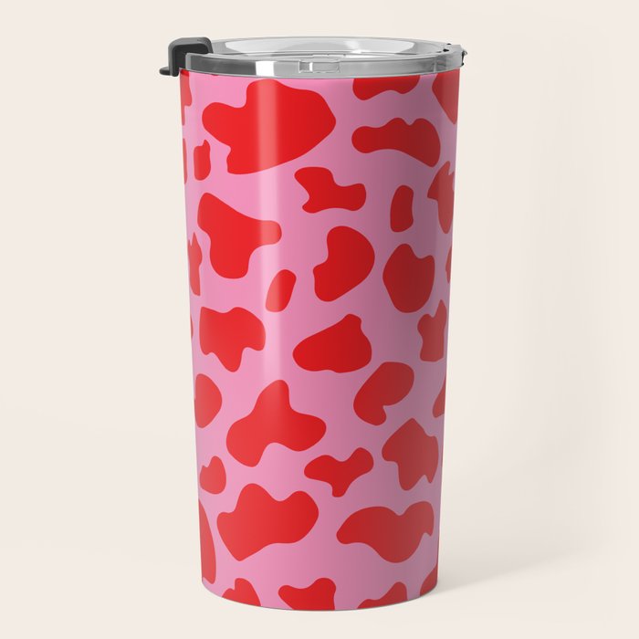 Cow Print in Pink and Red Travel Mug Gallery Image 3