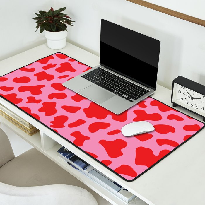Cow Print in Pink and Red Desk Mat Gallery Image 2