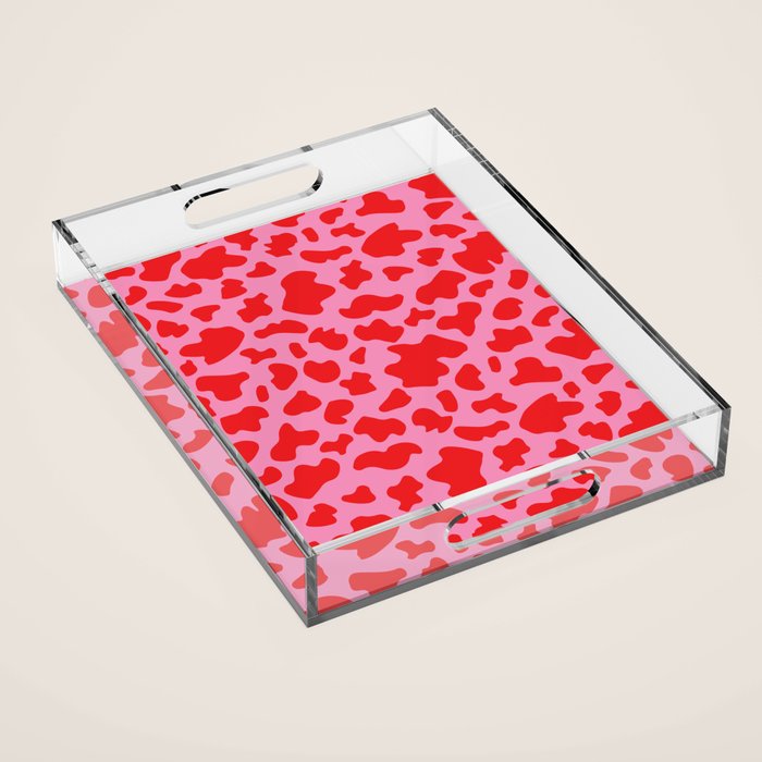 Cow Print in Pink and Red Acrylic Tray Gallery Image 1