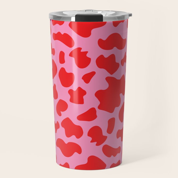 Cow Print in Pink and Red Travel Mug Gallery Image 1