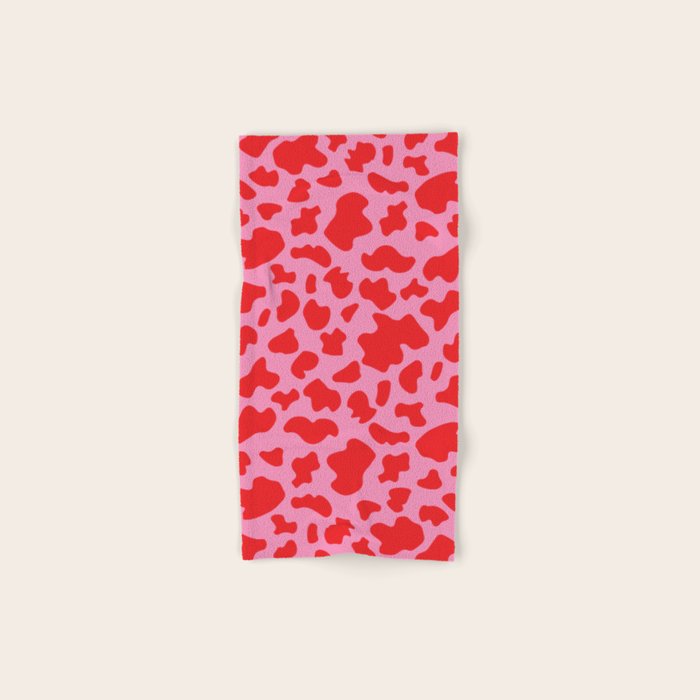 Cow Print in Pink and Red Bath Towel Gallery Image 1