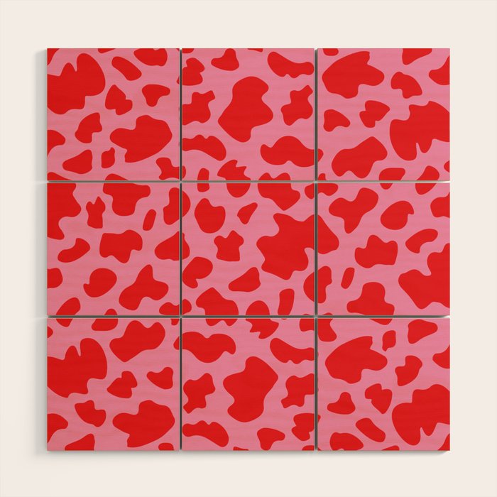 Cow Print in Pink and Red Wood Wall Art Gallery Image 1