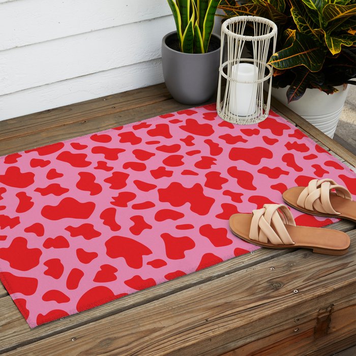 Cow Print in Pink and Red Outdoor Rug Gallery Image 2