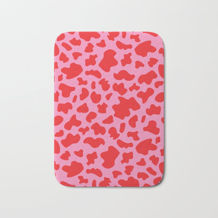 Cow Print in Pink and Red Bath Mat Gallery Image 1