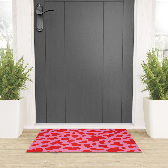 Cow Print in Pink and Red Welcome Mat Gallery Image 3