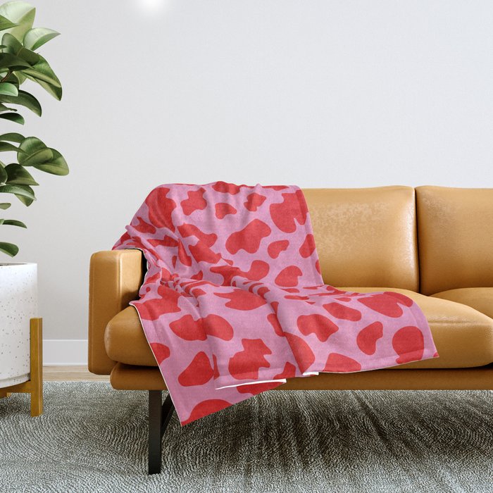 Cow Print in Pink and Red Throw Blanket Gallery Image 1