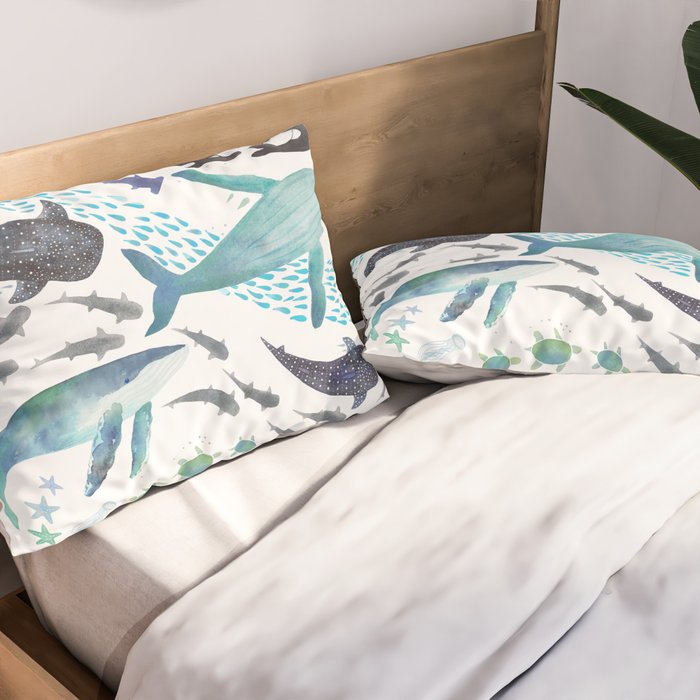 Sharks, Humpback Whales, Orcas & Turtles Ocean Play Print Pillow Sham Gallery Image 2