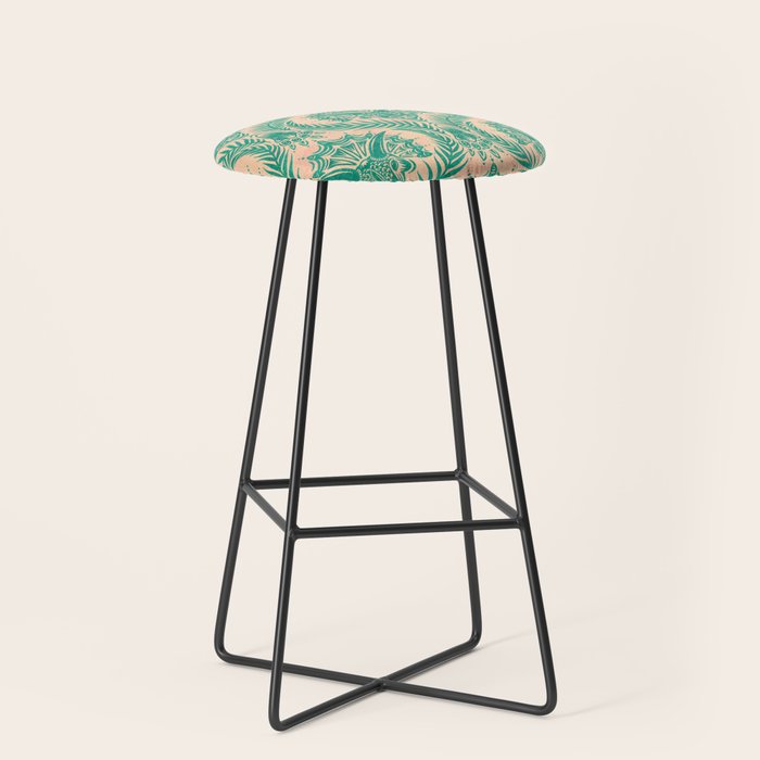 Triceratops Damask - Verdigris on peach Stool Gallery Image 1