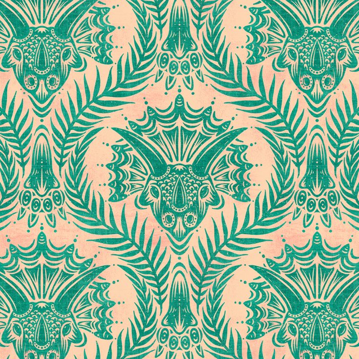 Triceratops Damask - Verdigris on peach Coffee Mug Gallery Image 2
