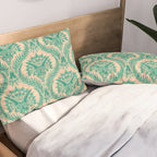 Triceratops Damask - Verdigris on peach Pillow Sham Gallery Image 2