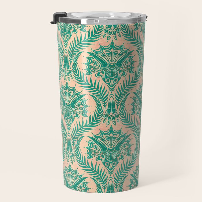 Triceratops Damask - Verdigris on peach Travel Mug Gallery Image 3