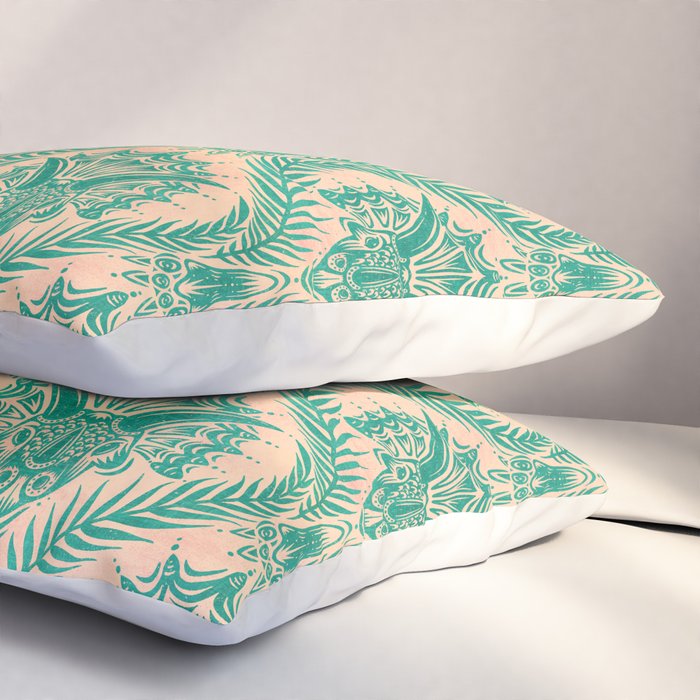 Triceratops Damask - Verdigris on peach Pillow Sham Gallery Image 3
