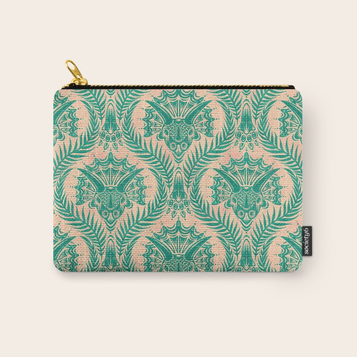 Triceratops Damask - Verdigris on peach Carry All Pouch Gallery Image 1
