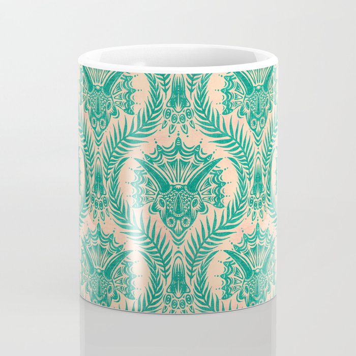 Triceratops Damask - Verdigris on peach Coffee Mug Gallery Image 4