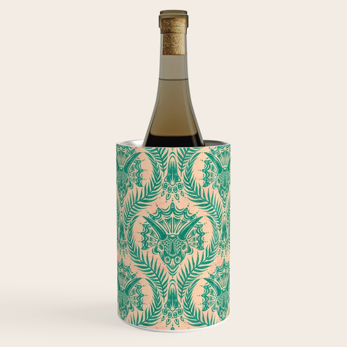 Triceratops Damask - Verdigris on peach Wine Chiller Gallery Image 1