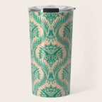 Triceratops Damask - Verdigris on peach Travel Mug Gallery Image 1