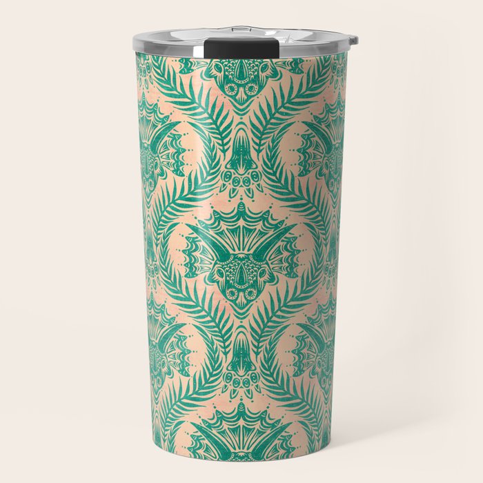 Triceratops Damask - Verdigris on peach Travel Mug Gallery Image 1