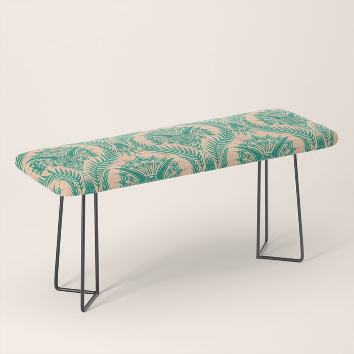 Triceratops Damask - Verdigris on peach Bench Gallery Image 1