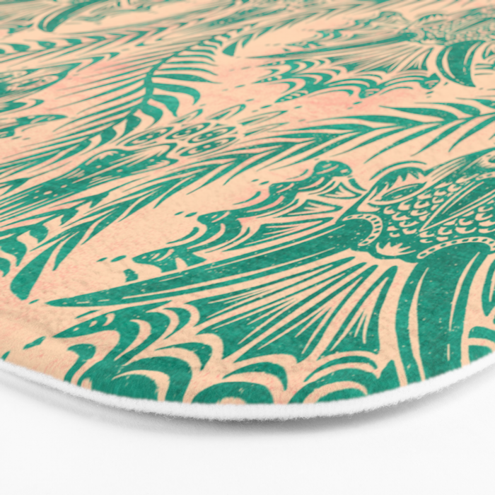 Triceratops Damask - Verdigris on peach Bath Mat Gallery Image 3
