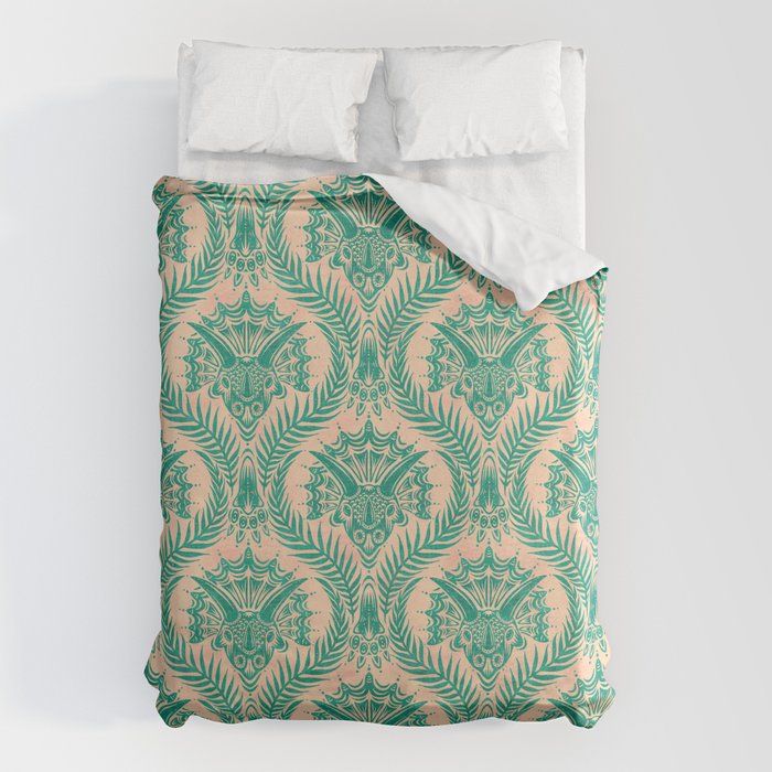 Triceratops Damask - Verdigris on peach Duvet Cover Gallery Image 6