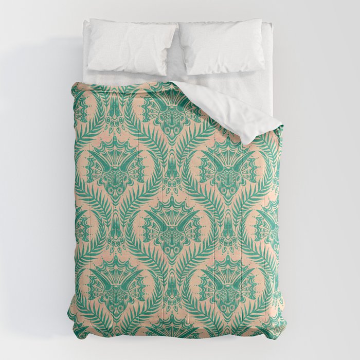 Triceratops Damask - Verdigris on peach Comforter Gallery Image 6
