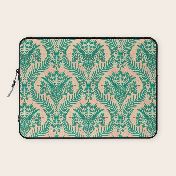 Triceratops Damask - Verdigris on peach Laptop Sleeve Gallery Image 1