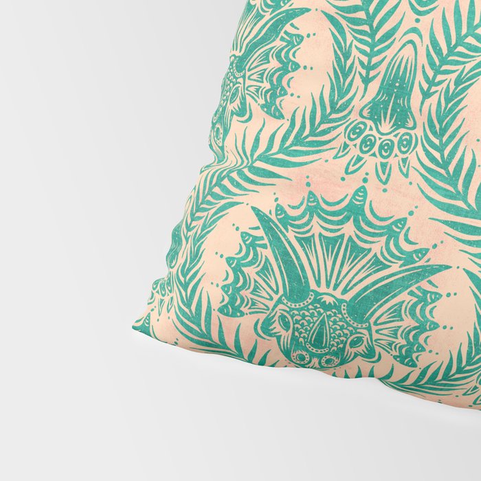 Triceratops Damask - Verdigris on peach Pillow Sham Gallery Image 4