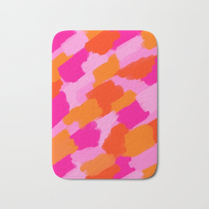 Pink and Orange Abstract Brush Strokes Palette Style Pattern Bath Mat Gallery Image 1