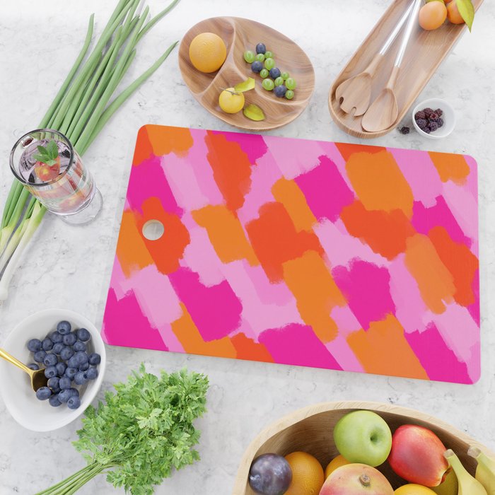 Pink and Orange Abstract Brush Strokes Palette Style Pattern Cutting Board Gallery Image 2